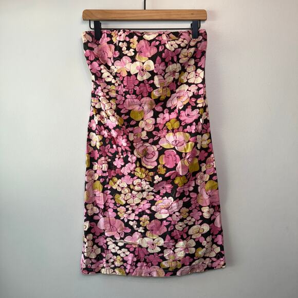 Vintage Peep Studio Women's Multi Floral Print Strapless Mini Dress Size 9 - Picture 1 of 6